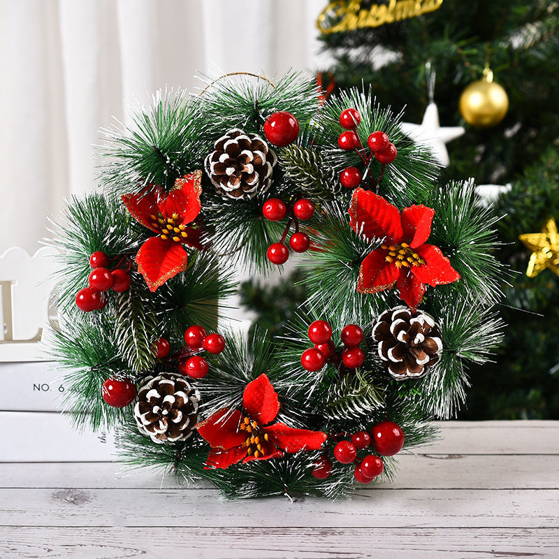 Artificial Christmas wreath hanging on front door